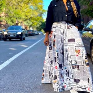 High Waist Classy Newspaper Print Palazzo Pants Small